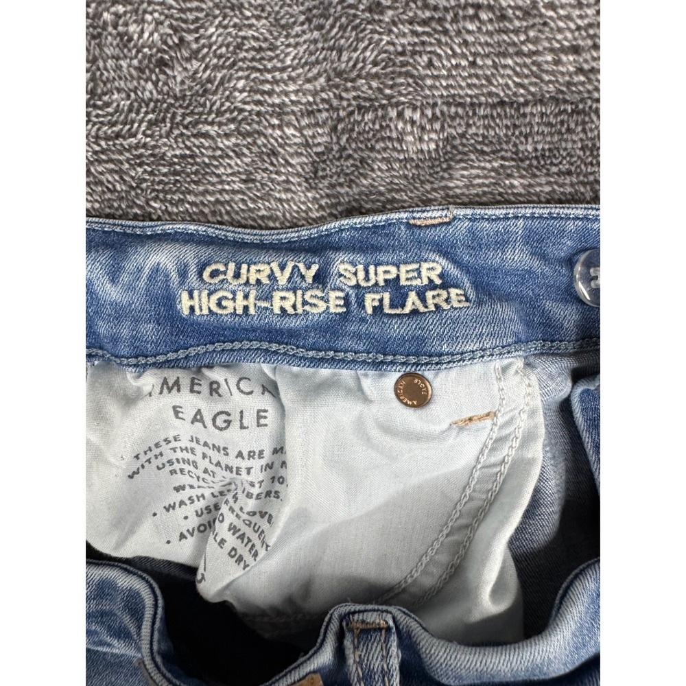 American Eagle Flare Jeans Womens 10 Blue Curvy Super High-Rise Distressed - Picture 8 of 9